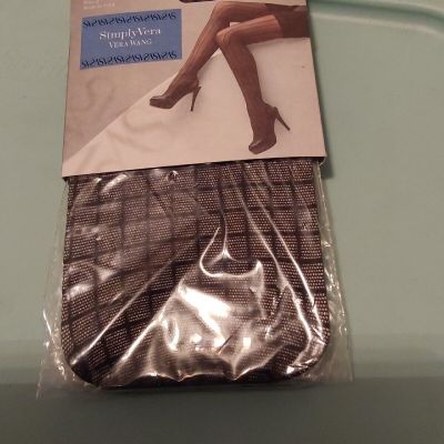 Simply Vera Fashion Sheer Control Top Tights Size 2 Black Windowpane